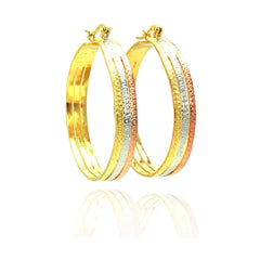 Sterling Silver Nickel Free GoldAnd Silver And Bronze Rhodium Plated  CZ Hoop Earring