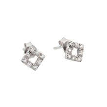 Load image into Gallery viewer, A Modern Sterling Silver Stud Earrings With Open Square Design Inlaid with Solid Clear Cz Stones