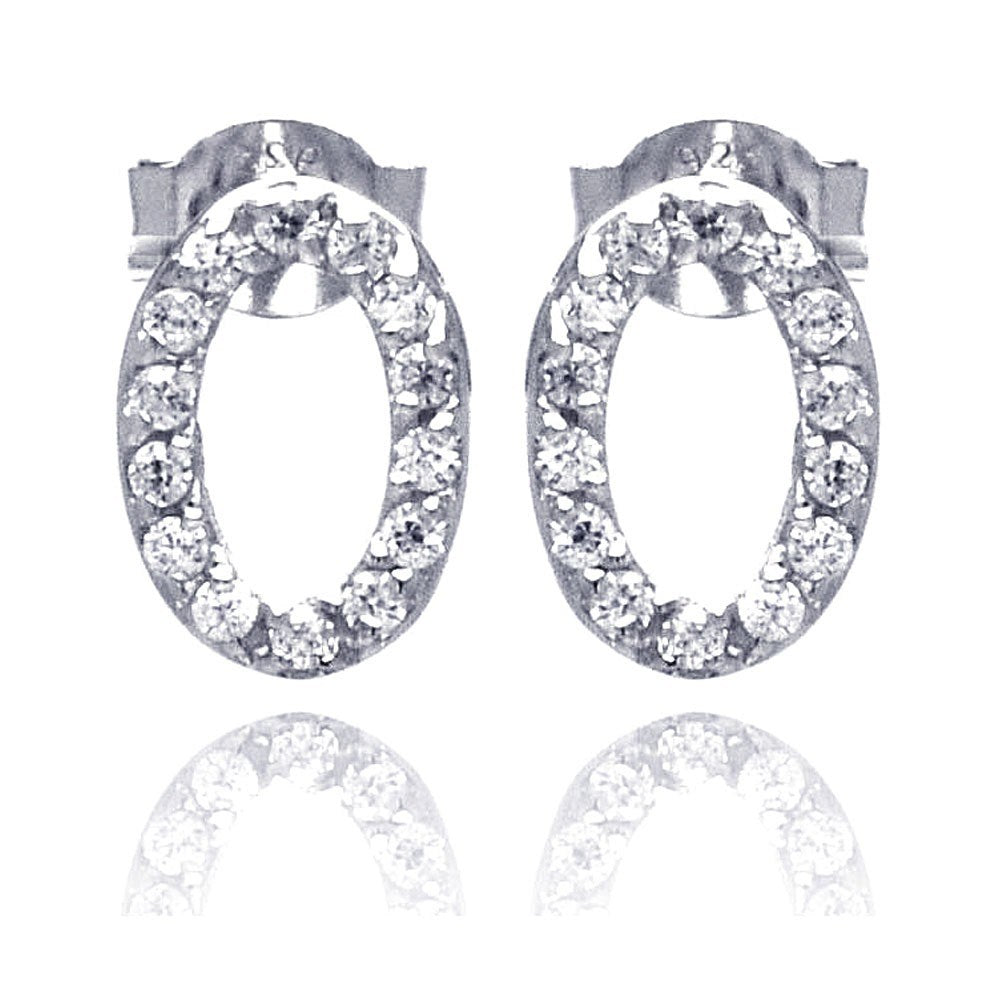 Sterling Silver Nickel Free Rhodium Plated Round Oval Letter O Shaped Stud Earring With CZ Stones