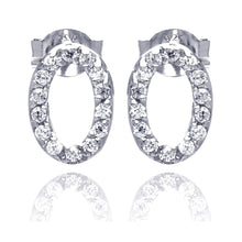 Load image into Gallery viewer, Sterling Silver Nickel Free Rhodium Plated Round Oval Letter O Shaped Stud Earring With CZ Stones