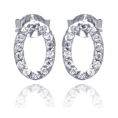 Sterling Silver Nickel Free Rhodium Plated Round Oval Letter O Shaped Stud Earring With CZ Stones