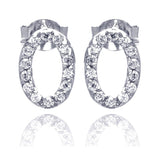 Sterling Silver Nickel Free Rhodium Plated Round Oval Letter O Shaped Stud Earring With CZ Stones