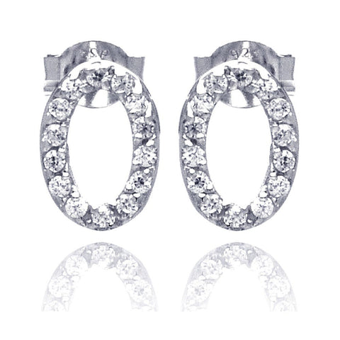 Sterling Silver Nickel Free Rhodium Plated Round Oval Letter O Shaped Stud Earring With CZ Stones