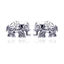 Load image into Gallery viewer, Sterling Silver Nickel Free Rhodium Plated Elephant Cluster Shaped  Stud Earring With CZ Stones