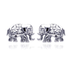 Sterling Silver Nickel Free Rhodium Plated Elephant Cluster Shaped  Stud Earring With CZ Stones