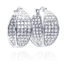 Load image into Gallery viewer, Sterling Silver Nickel Free Rhodium Plated Thick Round Pave Cluster CZ Hoop Earring