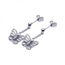 Load image into Gallery viewer, Sterling Silver Fancy Butterfly Design with Centered Clear Cz Dangle Stud Earring