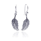 Sterling Silver Trendy Leaf Design Embedded with Clear Czs Dangle Hook Earring