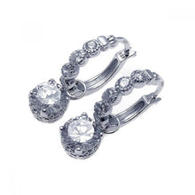 Load image into Gallery viewer, Sterling Silver Nickel Free Rhodium Plated Round CZ Dangling  Hoop Earring