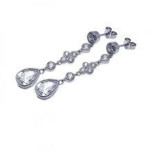 Load image into Gallery viewer, Sterling Silver Fancy Round Cut Clear Cz Flower and Pear Shaped Cut Clear Cz Design Dangle Stud Earring