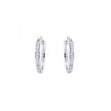 Sterling Silver Nickel Free Rhodium Plated Round Shape Hoop Earrings With CZ Stones