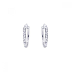 Sterling Silver Nickel Free Rhodium Plated Round Shape Hoop Earrings With CZ Stones