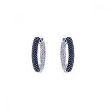 Load image into Gallery viewer, Sterling Silver Nickel Free Rhodium Plated Round Shape Hoop Earrings With Black CZ Stones