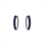 Sterling Silver Nickel Free Rhodium Plated Round Shape Hoop Earrings With Black CZ Stones