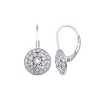 Load image into Gallery viewer, Sterling Silver Antique Style Filigree Round Shaped Desing Embedded with Clear Czs Leverback Earring