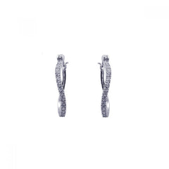 Sterling Silver Nickel Free Rhodium Plated Twisted Round Hoop Earrings With CZ Stones
