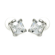 Load image into Gallery viewer, Sterling Silver Nickel Free Rhodium Plated Square Shaped Stud Earring With CZ Stone