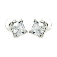 Sterling Silver Nickel Free Rhodium Plated Square Shaped Stud Earring With CZ Stone