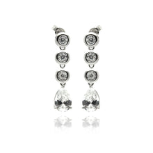 Load image into Gallery viewer, Sterling Silver Fancy Multi Round Cut Clear Czs on Bezel Setting and Single Pear Shaped Cut Clear Cz Dangle Stud EarringAnd Earring Height of 31.75MM