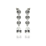 Sterling Silver Fancy Multi Round Cut Clear Czs on Bezel Setting and Single Pear Shaped Cut Clear Cz Dangle Stud EarringAnd Earring Height of 31.75MM