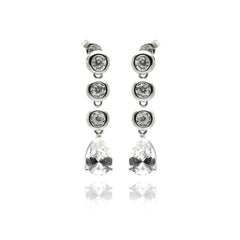 Sterling Silver Fancy Multi Round Cut Clear Czs on Bezel Setting and Single Pear Shaped Cut Clear Cz Dangle Stud EarringAnd Earring Height of 31.75MM