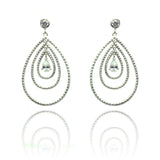Sterling Silver Fancy Three Layered Graduated Beaded Teardrop Design with Centered Clear Cz Dangle Stud Earring