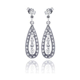 Sterling Silver Elegant Paved Teardrop Design with Centered Graduated Round Cut Clear Czs Dangle Stud Earring