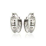 Sterling Silver Rhodium Plated Baguette  Hoop Earring With Clear CZ Stones
