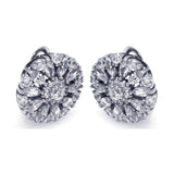 Sterling Silver Fancy Flower Cluster Clear Cz Design Clip-On Earring