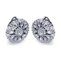 Sterling Silver Fancy Flower Cluster Clear Cz Design Clip-On Earring