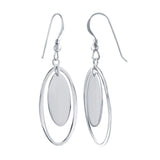 Sterling Silver Rhodium Plated Fancy Double Oval Dangle Hook Earring with Earring Dimensions of 34MMx15MM