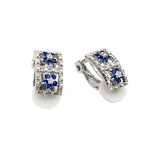 Load image into Gallery viewer, Sterling Silver Rhodium Plated Stylish Flower Blue and Clear CZ Earrings Earring Dimensions of 13MMx8MM
