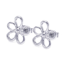 Load image into Gallery viewer, Sterling Silver Nickel Free Rhodium Plated Open Flower One Clear CZ  Stud Earring