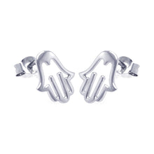 Load image into Gallery viewer, Sterling Silver Nickel Free High Polished Rhodium Plated Open Hand Shaped  Stud Earring