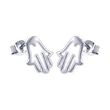 Sterling Silver Nickel Free High Polished Rhodium Plated Open Hand Shaped  Stud Earring