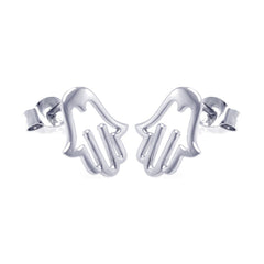 Sterling Silver Nickel Free High Polished Rhodium Plated Open Hand Shaped  Stud Earring