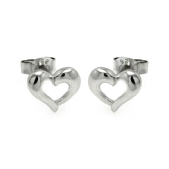 Sterling Silver Nickel Free Rhodium Plated Open Heart Stud Earrings