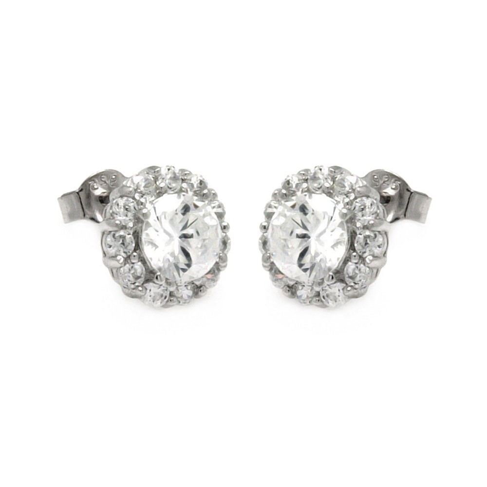 Sterling Silver Nickel Free Rhodium Plated Round Shape Stud Earrings With CZ Stones