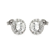 Load image into Gallery viewer, Sterling Silver Nickel Free Rhodium Plated Round Shape Stud Earrings With CZ Stones