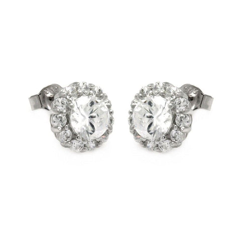 Sterling Silver Nickel Free Rhodium Plated Round Shape Stud Earrings With CZ Stones