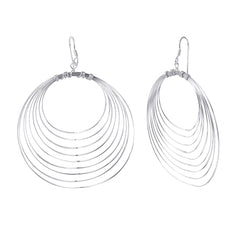 High Polished Sterling Silver Stylish Multi Wire Round Shaped Earrings with Earring Dimensions of 61MMx55MM
