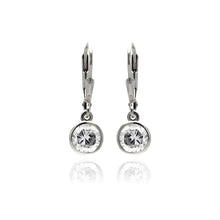 Load image into Gallery viewer, Sterling Silver Nickel Free Rhodium Plated Round Clear CZ Dangling Hook Earrings