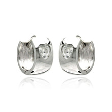 Load image into Gallery viewer, Sterling Silver Nickel Free Rhodium Plated Hear Clear CZ  Huggie Earrings