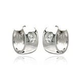 Sterling Silver Nickel Free Rhodium Plated Hear Clear CZ  Huggie Earrings