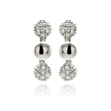 Load image into Gallery viewer, Sterling Silver Fancy Three Disc with Micro Paved Clear Czs Dangle Stud EarringAnd Earring Dimensions of 19.05MMx5.8MM