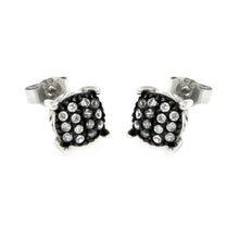 Load image into Gallery viewer, Sterling Silver Nickel Free Black And Silver Rhodium Plated Round Clear Small  Stud Earrings With Clear CZ Stones