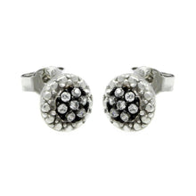 Load image into Gallery viewer, Sterling Silver Nickel Free Black And Silver Rhodium Plated Round Shape  Stud Earrings With Clear CZ Stones