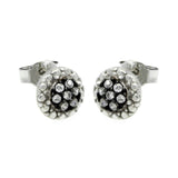Sterling Silver Nickel Free Black And Silver Rhodium Plated Round Shape  Stud Earrings With Clear CZ Stones