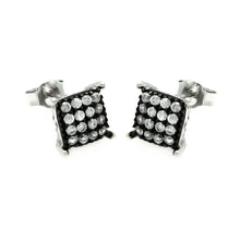 Load image into Gallery viewer, Sterling Silver Nickel Free Black And Rhodium Plated Square Shaped  Post Earrings With CZ Stones