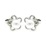 Sterling Silver Nickel Free Rhodium Plated Open Star Pearl Stud Earring